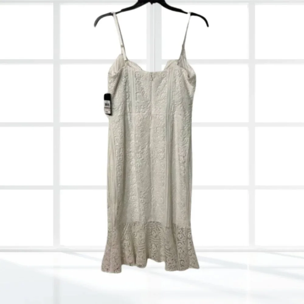 NWT Guess Lace Sweetheart Fit & Flare Dress Size 12 Crochet Mermaid Slip White - Picture 3 of 14